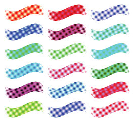 Colorful Wavy Halftone Dot Ribbons Set on White Background