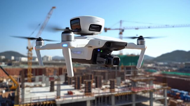 Construction Drone with LiDAR Scanner Captures Detailed Site Data for Progress Monitoring and Surveying in a Modern Building Project