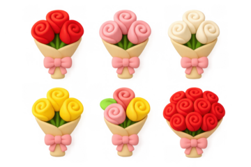 Elegant rose bouquet icon set for floral design and romance-themed creations