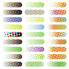 Colorful Halftone Dot Brush Stroke Set on White Background