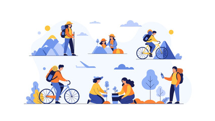 Fototapeta premium People Enjoying Outdoor Activities in a Scenic Natural Environment Illustration