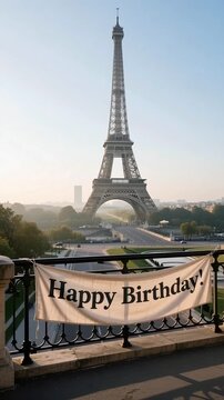 Eiffel Tower Paris France Happy Birthday banner celebration