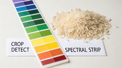 Rice sample next to a spectral color strip