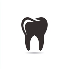 Stylized black tooth logo on white background with swoosh design, modern dental care and clinic concept