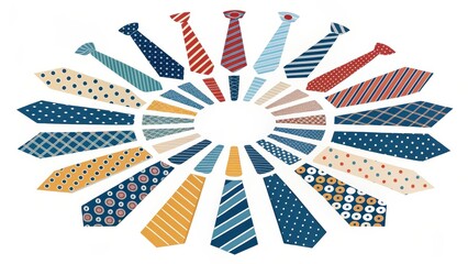 A colorful collection of patterned neckties arranged in a circular display