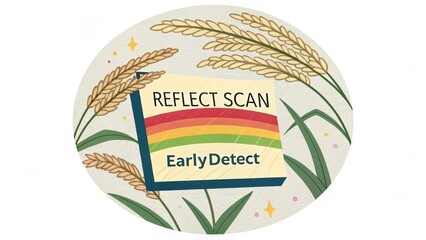 Agricultural scan technology with rice plant illustration