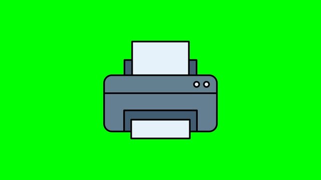 Printer icon animation depicting minimalist cartoon printing device