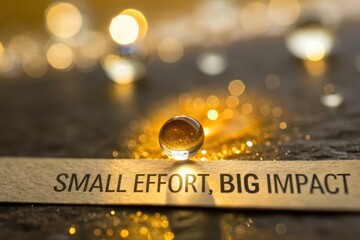 Small effort big impact concept with glass ball and gold glitter