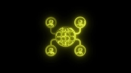 Global Network Icon Animation with Glowing Lines on Black Background - Powered by Adobe