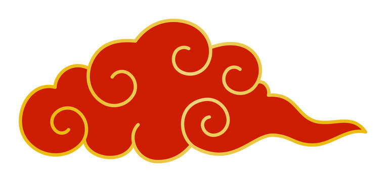 Chinese new year auspicious cloud ornament in red and gold, festive swirling cloud decoration, PNG with transparent background for lunar new year greeting and branding design