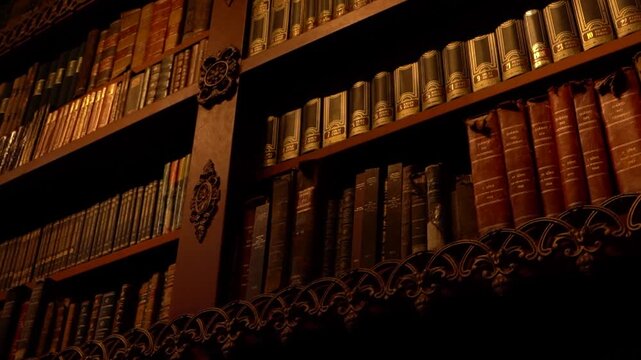 Old books and wooden shelves in a historic building.