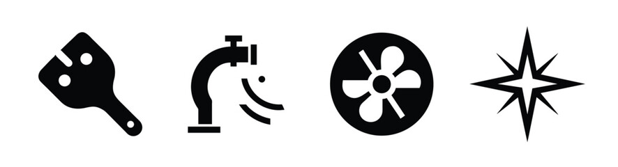 Obraz premium A collection of minimalist icons depicting a paw print faucet flower and starburst