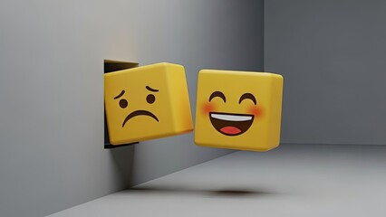 Floating Emoji Blocks Happy and Sad