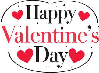 Happy Valentine's Day. Handwritten calligraphic lettering with hearts on white background.
