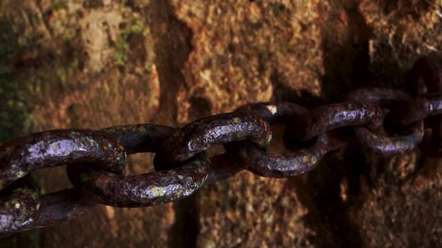 Close up of a heavy rusty chain near the river.