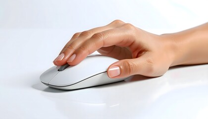  Isolated close-up of a human finger using a computer mouse, only the fingers visible