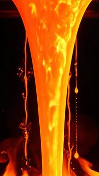 Abstract molten fire cascade, fiery stream dynamic forms with fluid motion and heat transfer in an