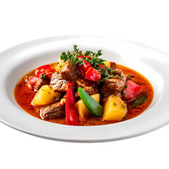 Delicious Homemade Vegetable and Pasta Soup isolated on transparent background