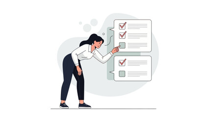 businesswoman completing a checklist in a modern digital task management setting