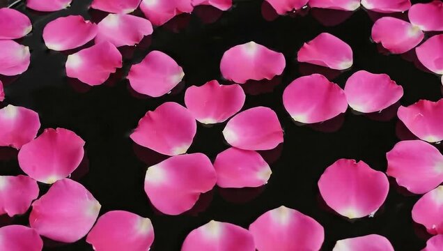 Pink Petals on a dark surface: A close-up captures a mesmerizing display of pink rose petals, their delicate forms scattered elegantly on a dark surface, offering a sense of serenity.