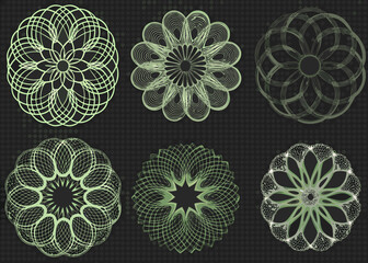 Intricate green floral designs on a dark background displaying circular symmetry © MihirKumarMondal