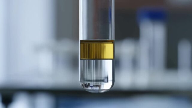 Liquid experiment demonstrating density differences in test tubes