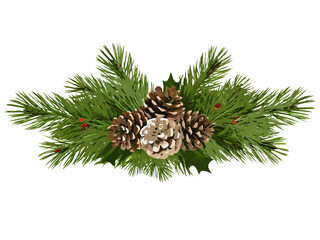 A festive arrangement of pine cones evergreen branches and vibrant holly leaves