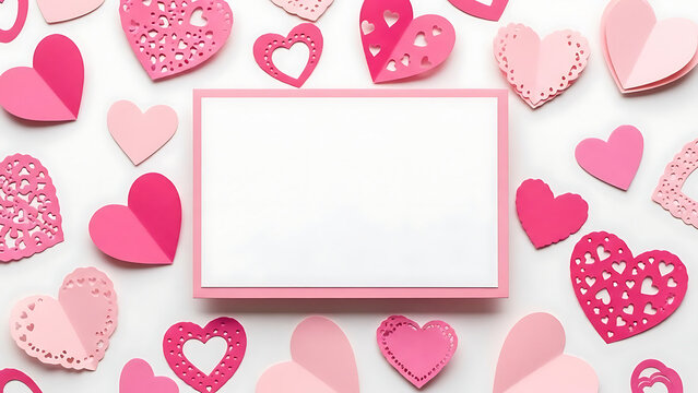 Valentine's day background with pink hearts and blank frame