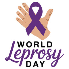 Obraz premium World Leprosy Day awareness illustration with purple ribbon and open hands symbolizing support, compassion and global health solidarity