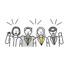 スーツ姿の男女が肩を組む上半身イラスト｜信頼・協力・チームワーク