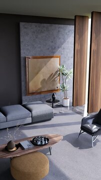 3D render vertical animation of a living room