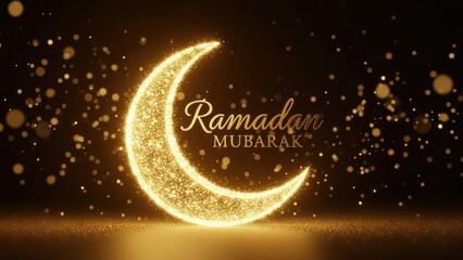 Glowing crescent moon with sparkling particles and text.