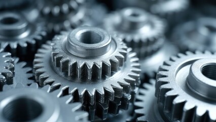 Close-up of interlocking metal gears in a mechanical setting.