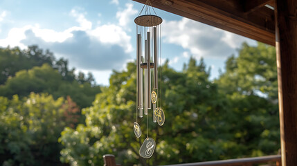 Wind chimes hanging from porch