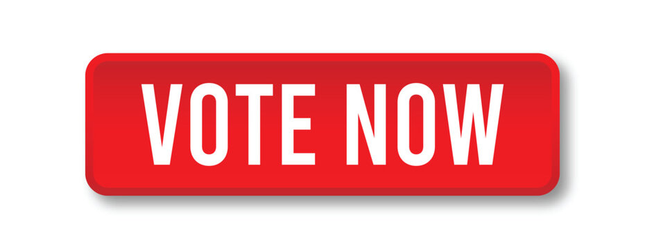 Vote Now Call to Action Button in Red with Drop Shadow, Rounded CTA Web UI Element Vector