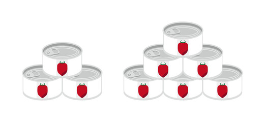 積み重ねたホールトマトの缶詰のイラスト　ミニサイズ