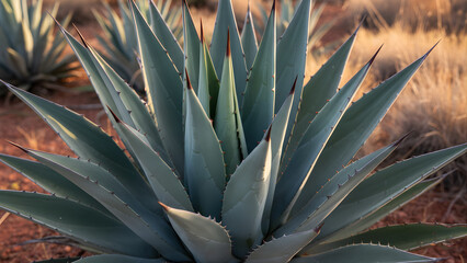 The architectural beauty of an agave plant (Agave americana) with its sharp, symmetrical leaves.
