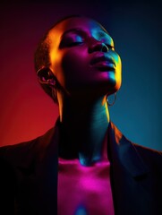 Person with closed eyes in colors. Illustration of mindfulness.