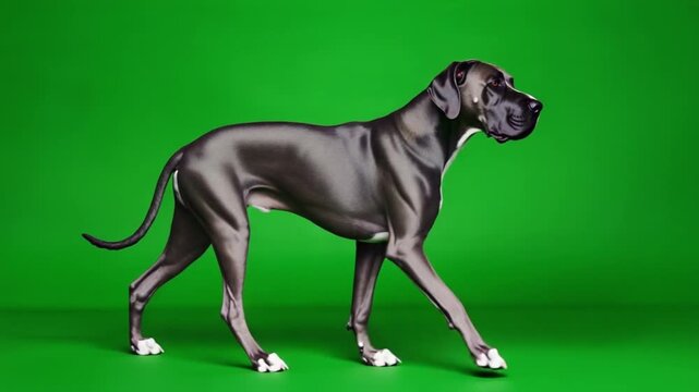 Majestic Great Dane standing on green background