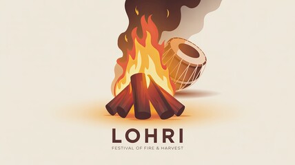 Lohri Festival Bonfire Illustration &ndash; Traditional Indian Harvest Celebration