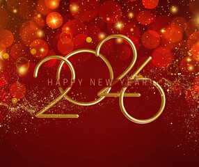 Obraz premium A festive red background with gold text reading Happy New Year 2026 post design