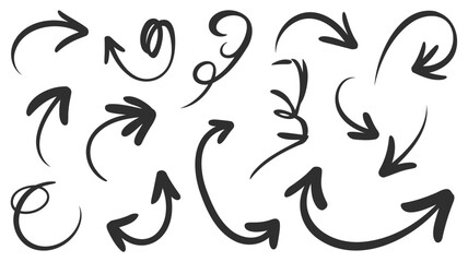 Set of hand drawn minimalist arrows on white background for design and direction concepts