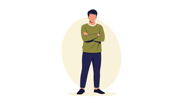 Illustration of a Man Standing with Arms Crossed Against a Minimalist Light Background