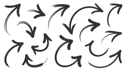 A collection of 10 minimalist black arrows on white background for design and direction concepts