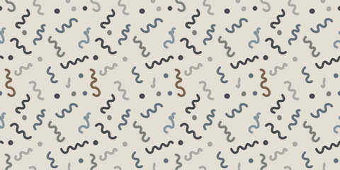 Minimalist abstract seamless pattern with neutral doodle shapes on beige background vector illustration.