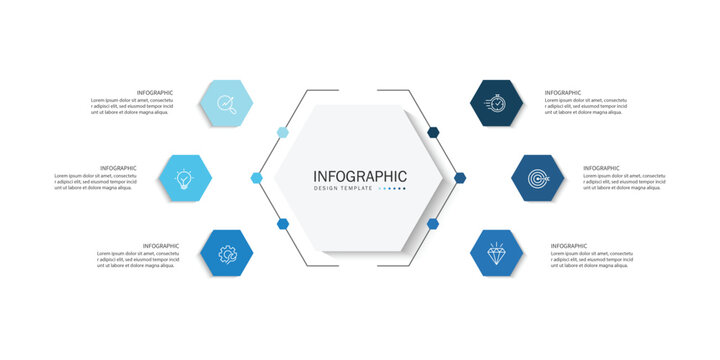 Vector infographic label design with hexagon infographic template design and 6 options or steps.