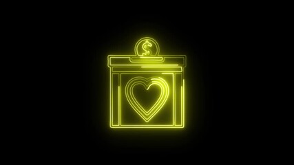 Donation Icon Animation with Glowing Lines on Black Background