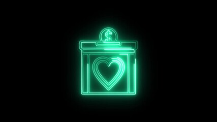 Donation Icon Animation with Glowing Lines on Black Background