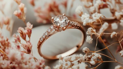 Elegant ring displayed among delicate flowers during a sunny afternoon in a cozy setting