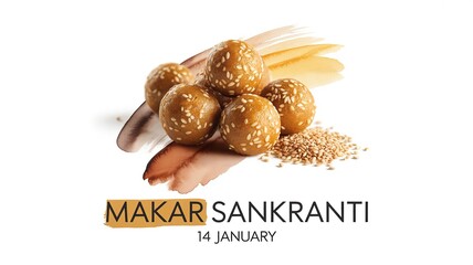 Makar Sankranti Festival Food Illustration with Tilgul Ladoo